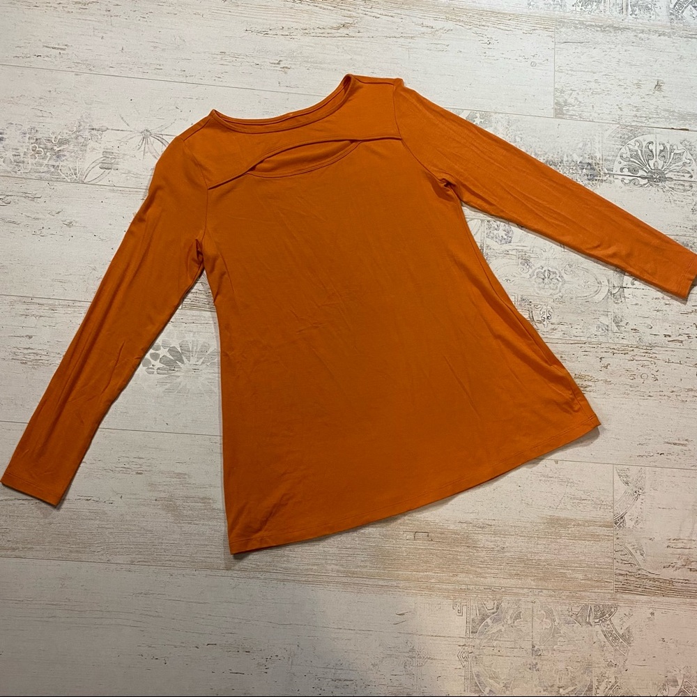 Soft Surroundings Burnt Orange Cut Out Long Sleeve Shirt